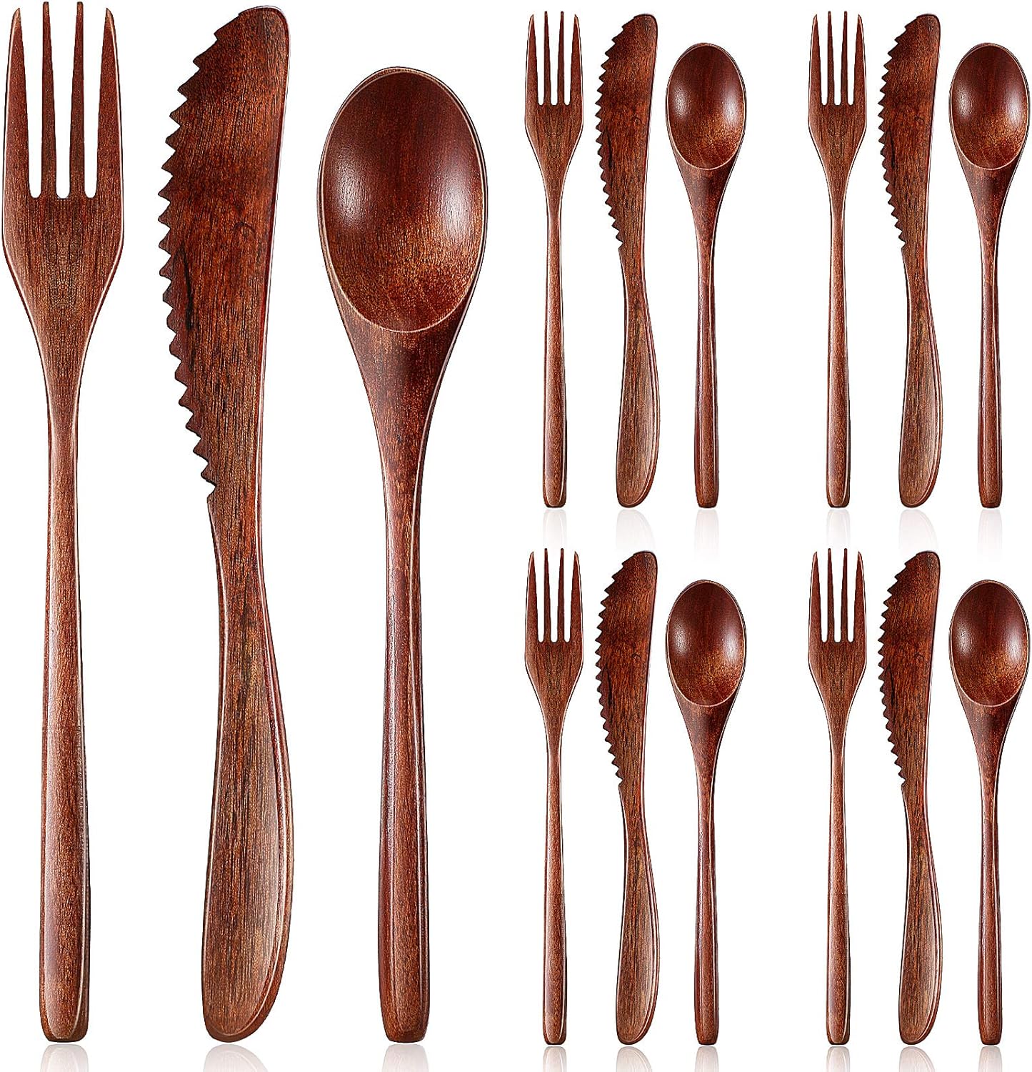 12 Pcs Wooden Utensils for Eating Wooden Spoon Fork Knife Cutlery Set Kitchen Wood Dinner Flatware Tableware Set Includes Spoon, Fork, Knife