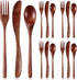 12 Pcs Wooden Utensils for Eating Wooden Spoon Fork Knife Cutlery Set Kitchen Wood Dinner Flatware Tableware Set Includes Spoon, Fork, Knife