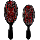 Hair Brushes, 2 Pieces Boar Bristle Hair Brushes with Nylon Quill, Natural Bristles Hair Extensions for Women, Men and Kids, Promotes Smooth and Healthy Hair Growth