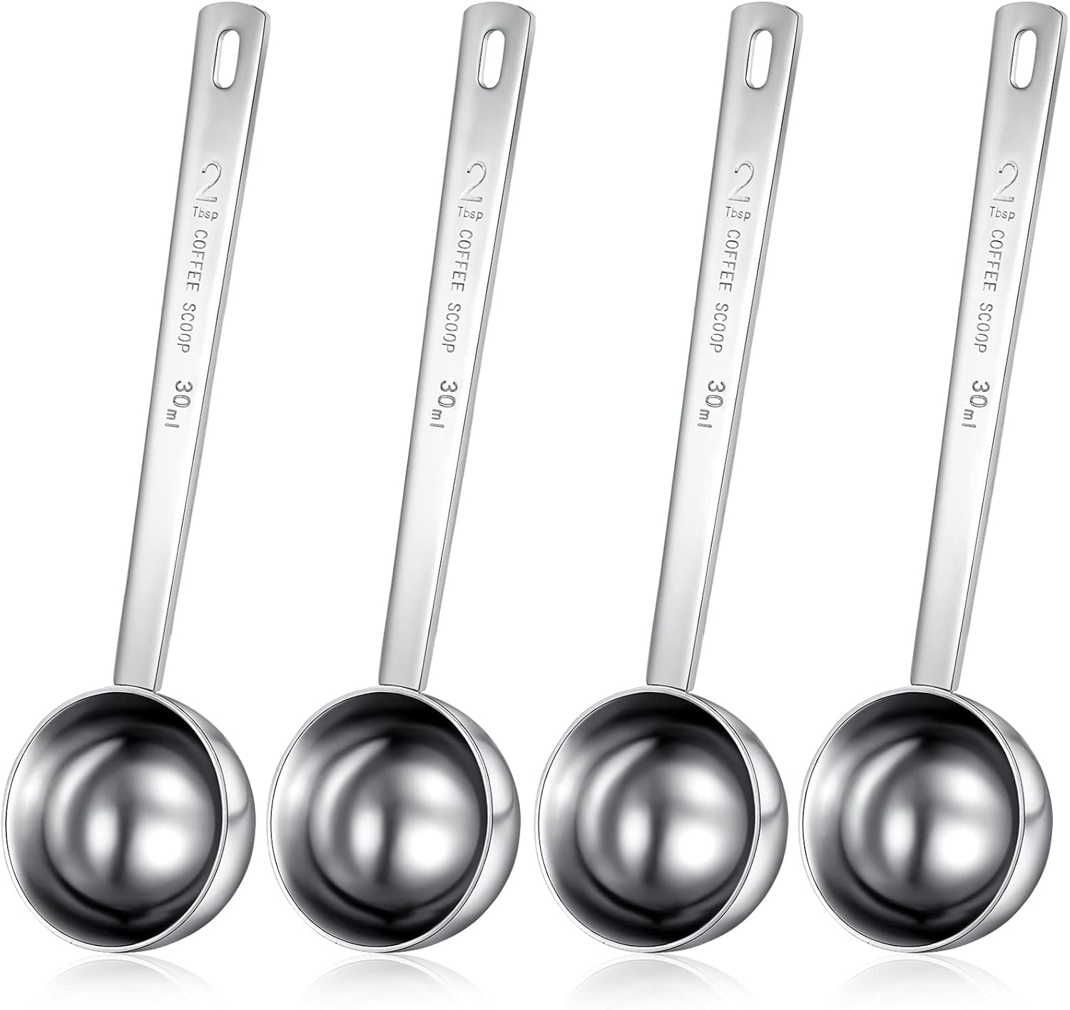 4 Pieces 2 Tablespoon Scoops with Long Handle, 30 ml Stainless Steel Measuring Spoon for Coffee Milk Fruit Powder, Loose Tea Dry, Spice Jar, Cooking Baking, and Other Dry Goods