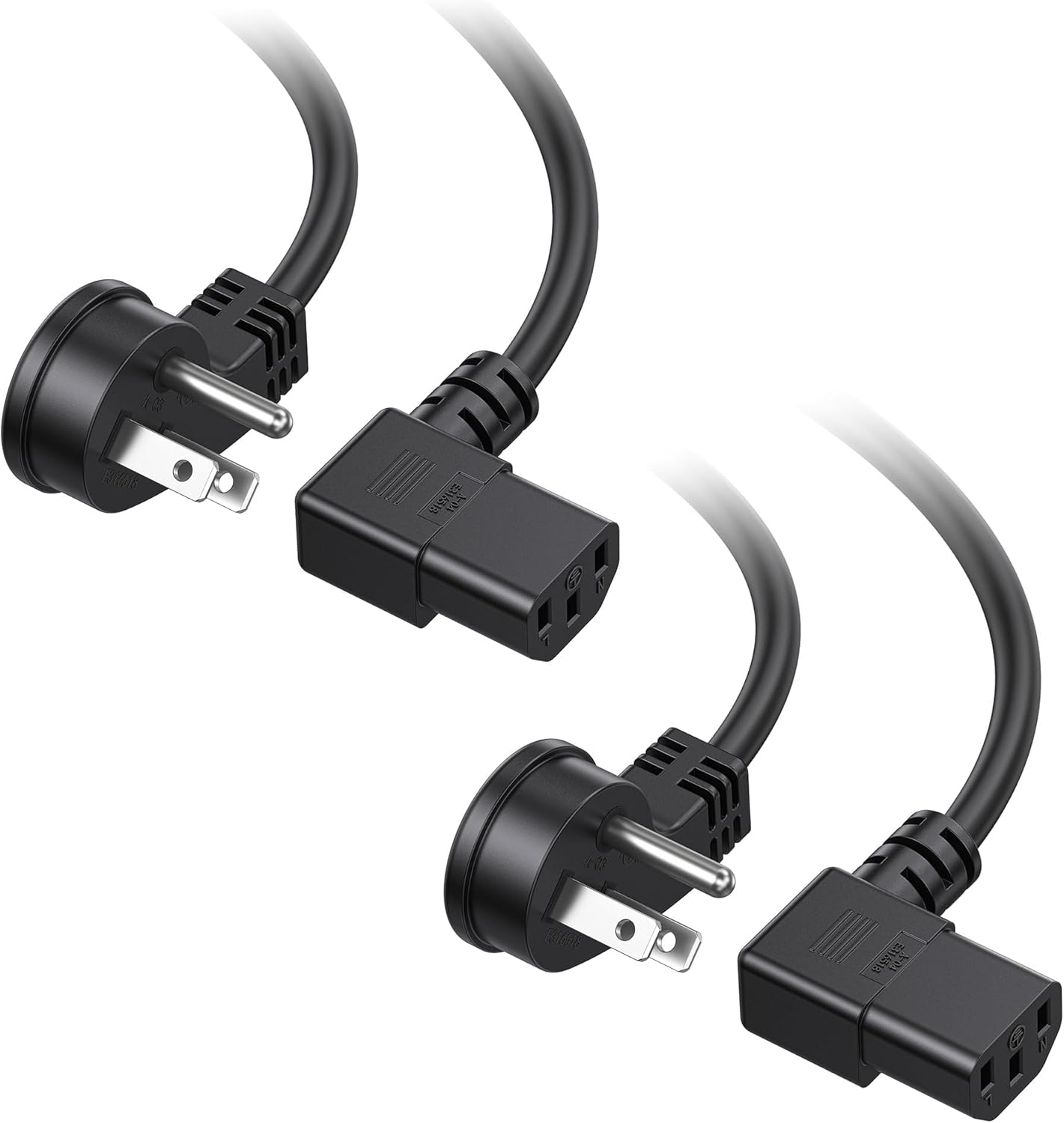 2-Pack 16 AWG Low Profile Right Angle Power Cord, 90 Degree Power Cord, 6 Feet (NEMA 5-15P to Angled IEC C13)