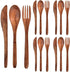 12 Pcs Wooden Utensils for Eating Set Wooden Spoon Fork Knife Cutlery Set Kitchen Wood Utensils Dinner Flatware Tableware (Teak Wood)
