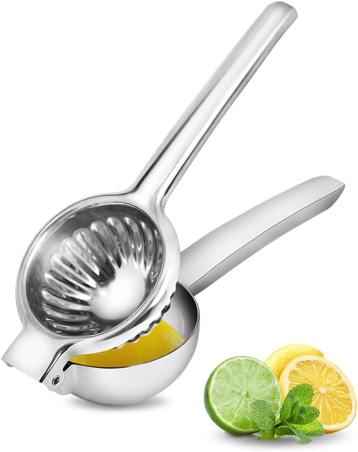 Lemon Squeezer Juicer for Lime and Lemon, Heavy-Duty 304 Stainless Steel, High Juice Yield Manual Juicer, Ergonomic Handle, Dishwasher Safe
