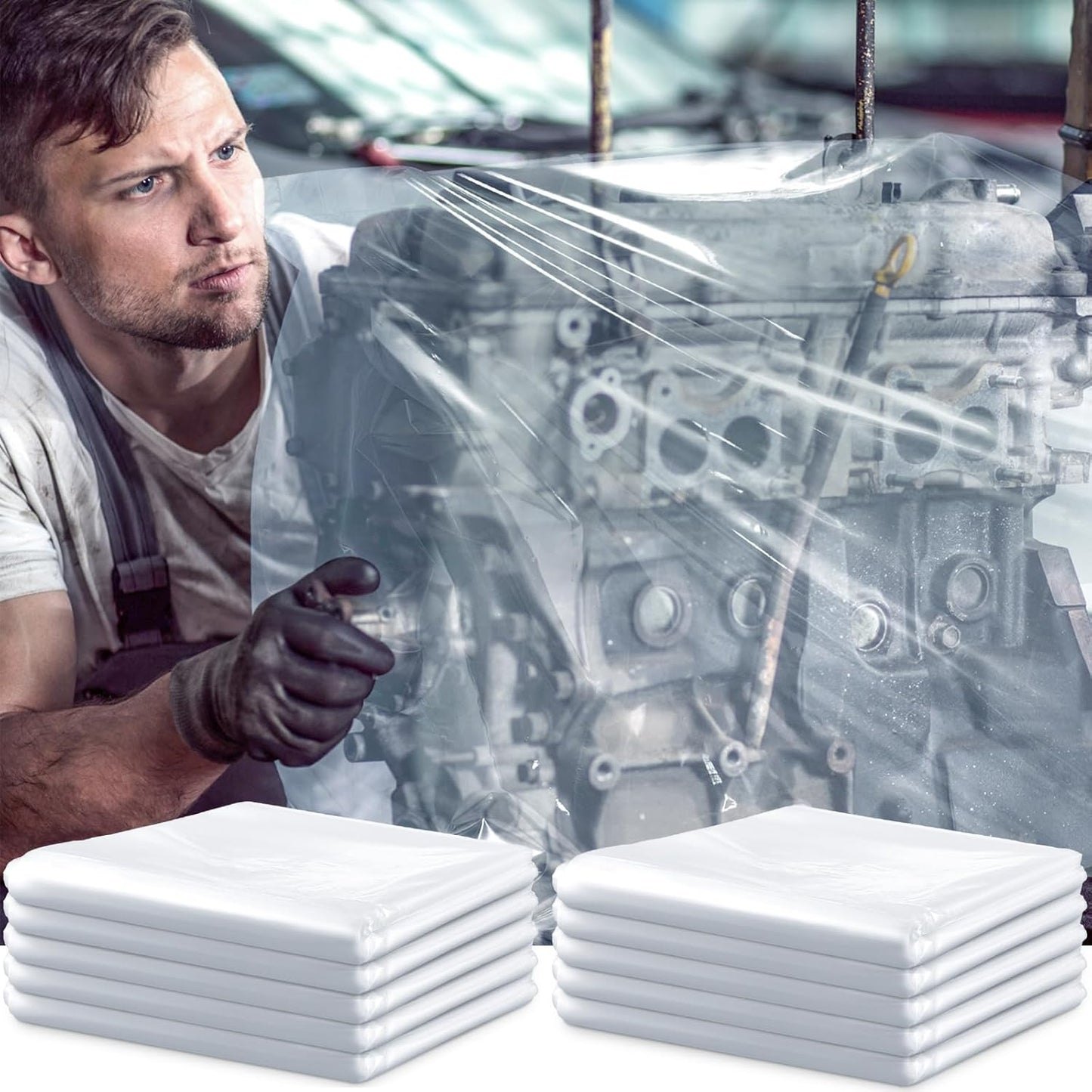 10 Pcs Engine Storage Bags Bulk Plastic Clear Engine Bag Covers Waterproof for Engine Protection, 39.4 x 47.2 Inch