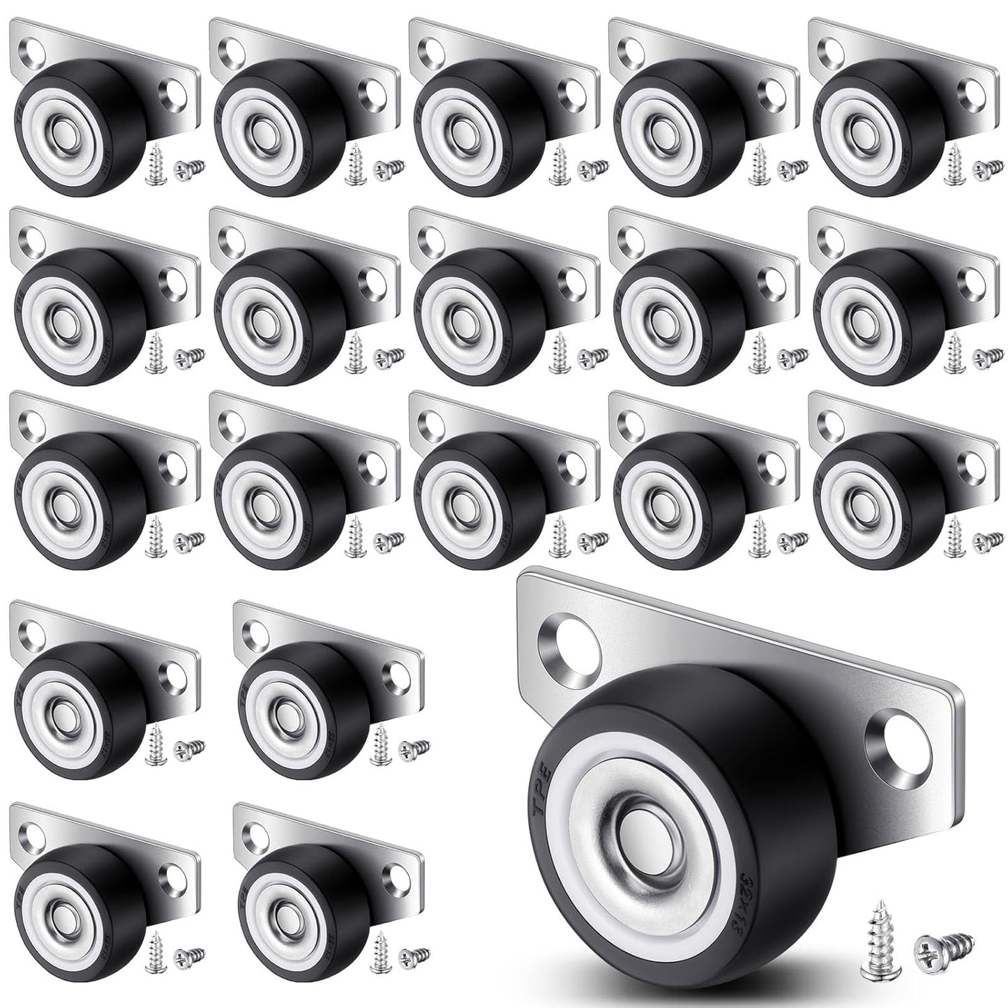 20 Set 1.25 Inch Small Side Mount Caster Wheels Little Drawer Rollers Mini Low Profile Casters Non Swivel Rigid Casters Wheels with Screws for Drawers, Wooden Furniture, Trays, DIY Project