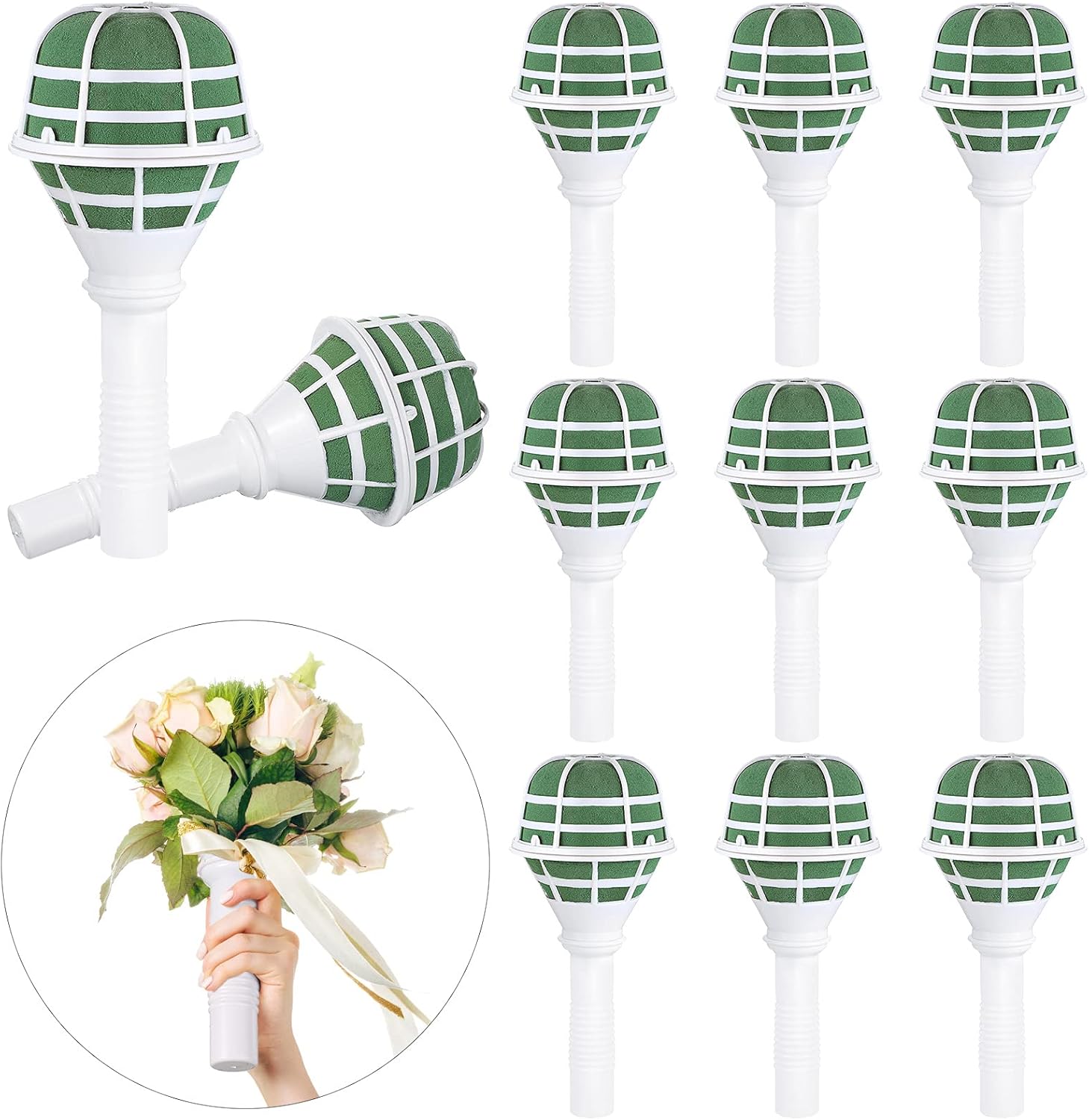 Wedding Bouquet Holder Bridal Bouquet Holders for Artificial Flowers Foam Bouquet Holder Handle for Weddings Flower Arrangement Gardening Supplies (10 Pieces)