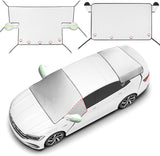 2 Piece Car Windshield Sunshade Set, Front & Rear Window Sun Shade with Magnetic Edges and Side Mirror Covers, Foldable Sun Visor, Blocks UV Rays and Keeps Car Cool(Unobstructed Rearview,Silver)