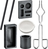 7 Pieces Graphite Torch Melting Casting Kit, Including 2 Graphite Crucible Stir Stick, Graphite Casting Mould 5-in-1 Graphite Casting Ingot Mould, Quartz Crucible, Cylindrical Graphite, Tong for Melt