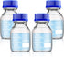 4 Pieces Glass Round Media Storage Glass Bottles Borosilicate Media Bottles with GL45 Blue Screw Cap for Lab Water Reagent Liquids(100 ml)