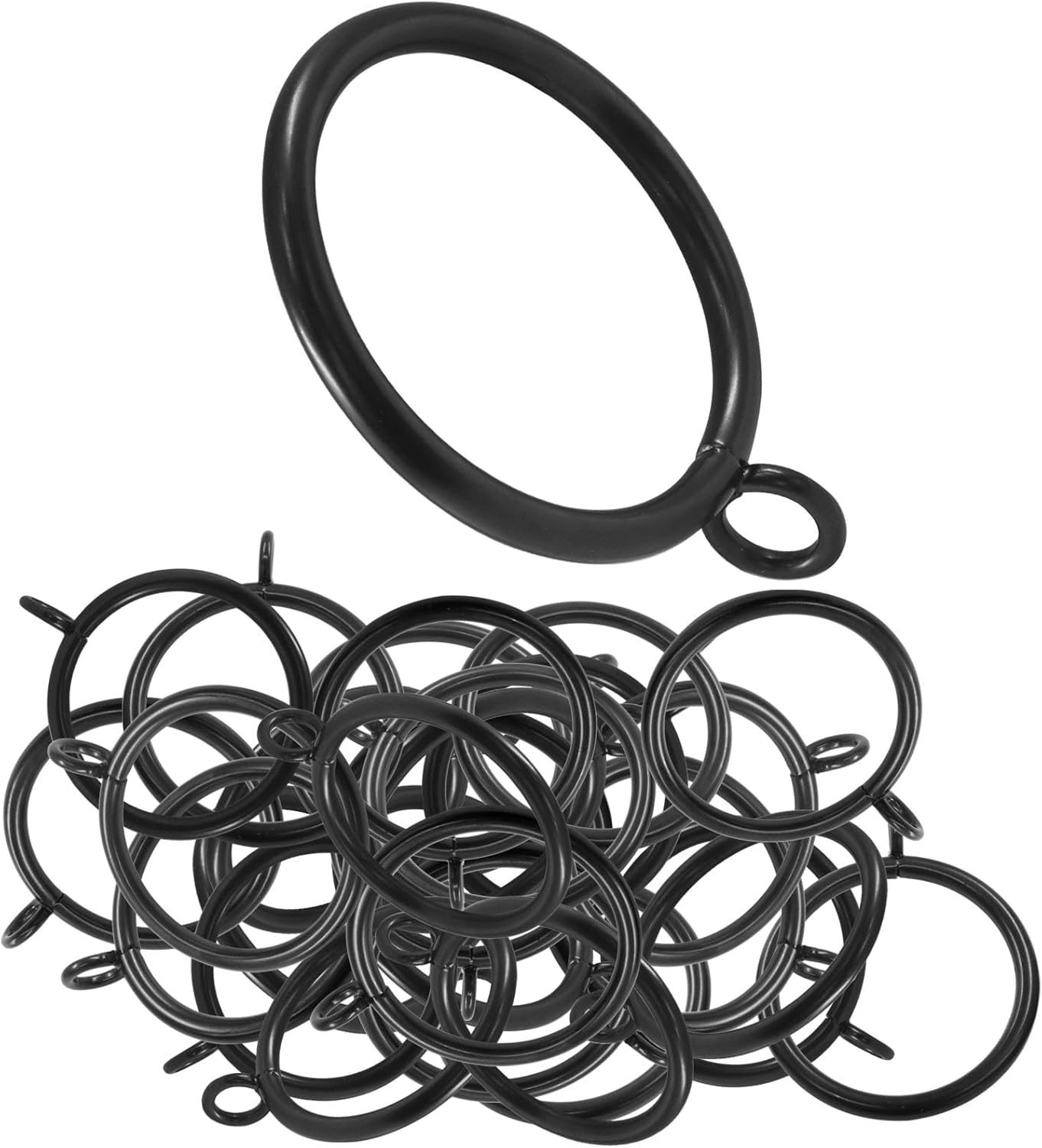 50 Pack Black Curtain Rings, Metal Curtain Rings with Eyelets Drapery Rings, 1.5 Inch Inner Diameter Drape Rings for 1.2 in Rods