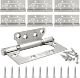 6 Pack Silver Non Mortise Door Hinges, 4"x3" Stainless Steel Bifold Door Hinges Thicken Heavy Duty Interior Gate Hinges with Mounting Screws