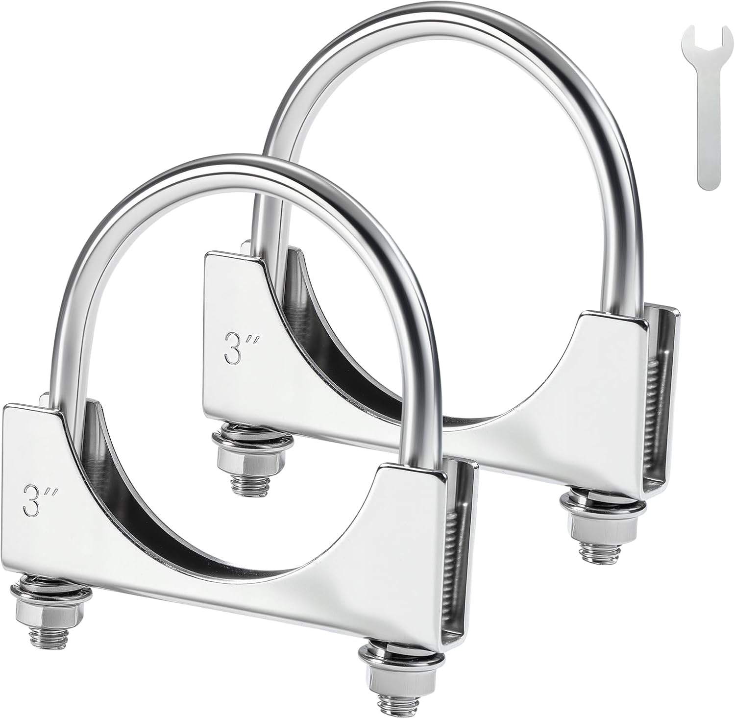 3" Heavy Duty U Bolt Exhaust Clamp, 3 Inch Stainless Steel U Muffler Clamps, Saddle Style, 2PCS