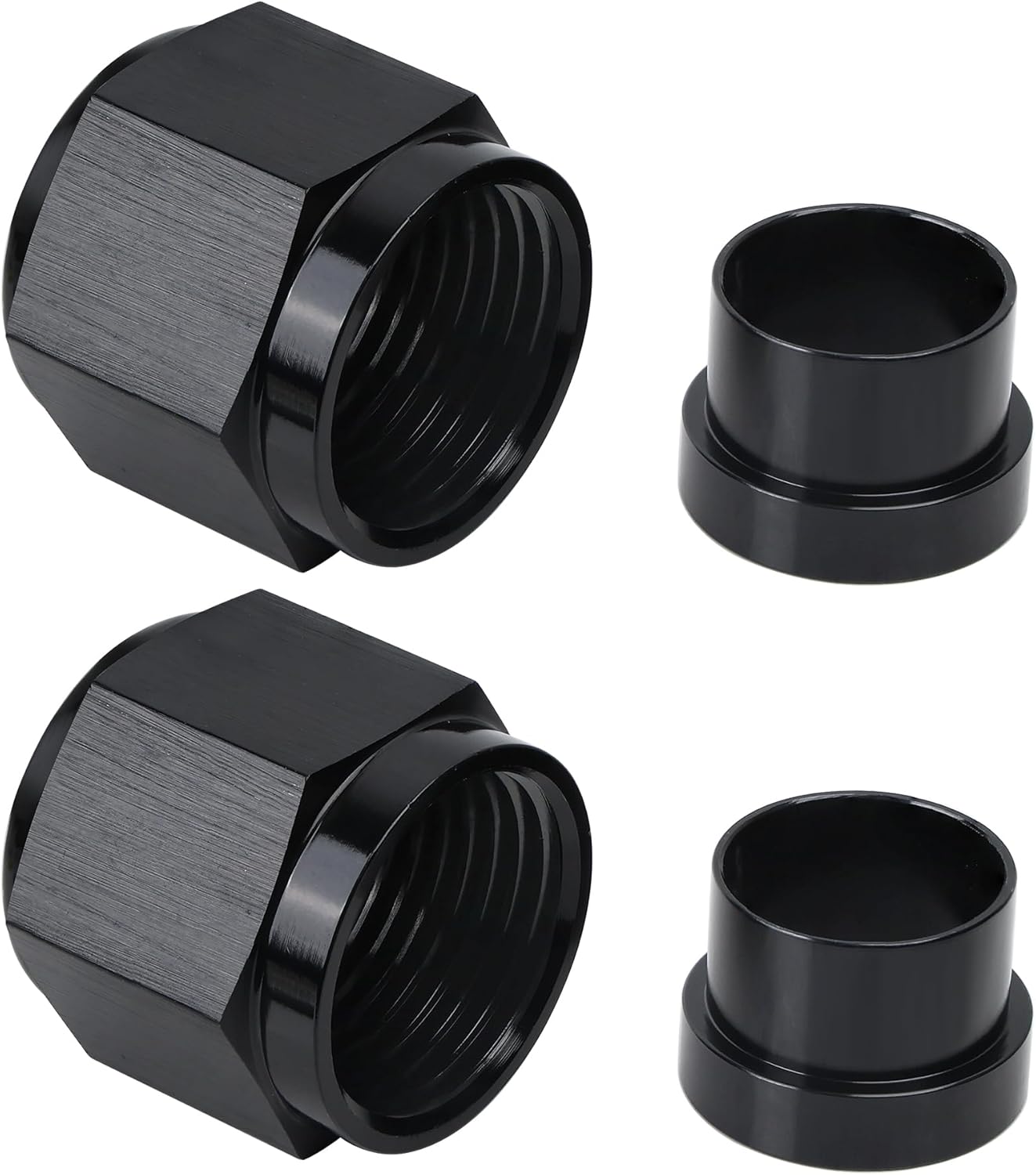 6AN Female Hardline Tube Nut & Sleeve Aluminum Fitting for 3/8" OD Alloy Tubing 2PCS