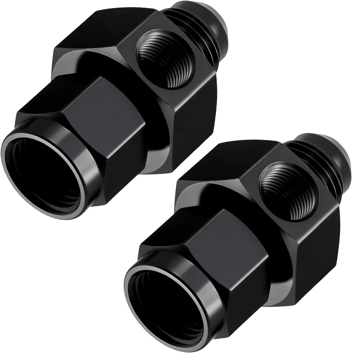 6AN Male Flare to -6 Female Swivel with 1/8" NPT Gauge Port Fuel Pressure Take off Fitting Adapter Aluminum 2PCS