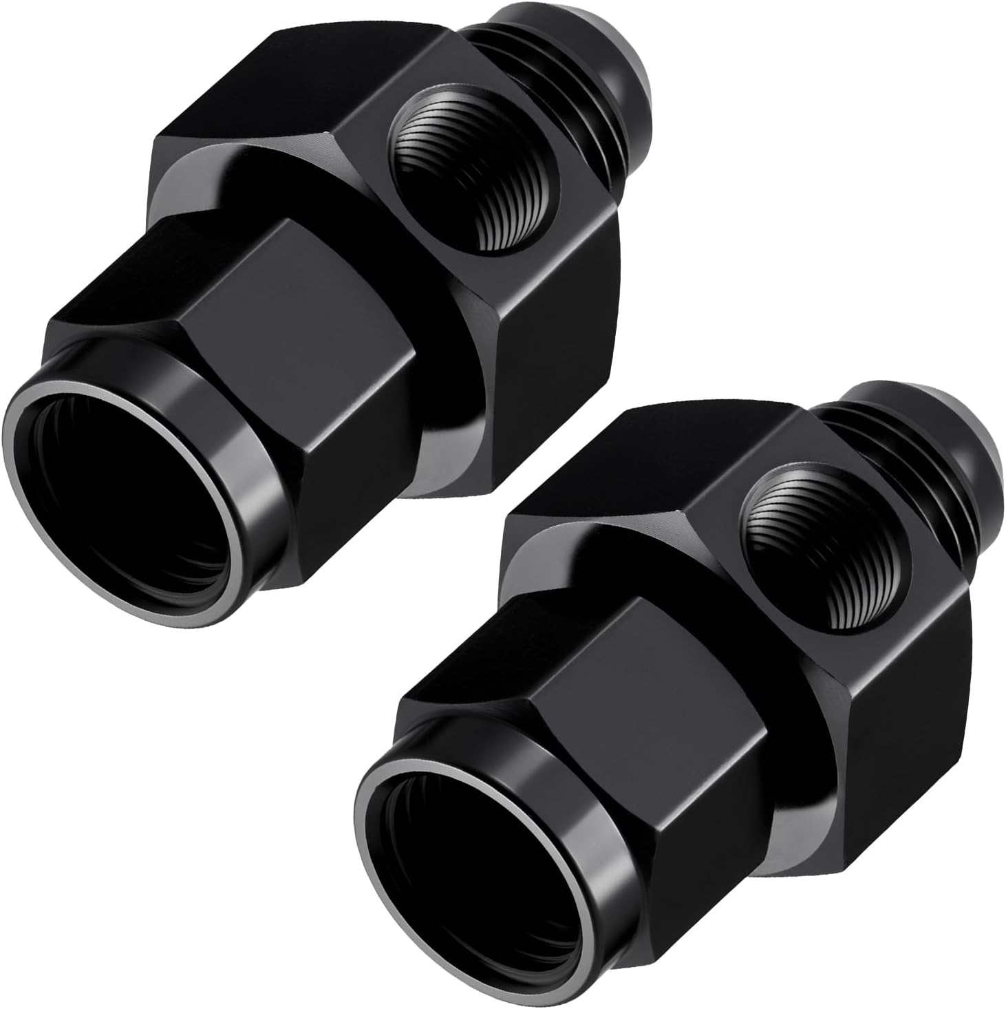 6AN Male Flare to -6 Female Swivel with 1/8" NPT Gauge Port Fuel Pressure Take off Fitting Adapter Aluminum 2PCS