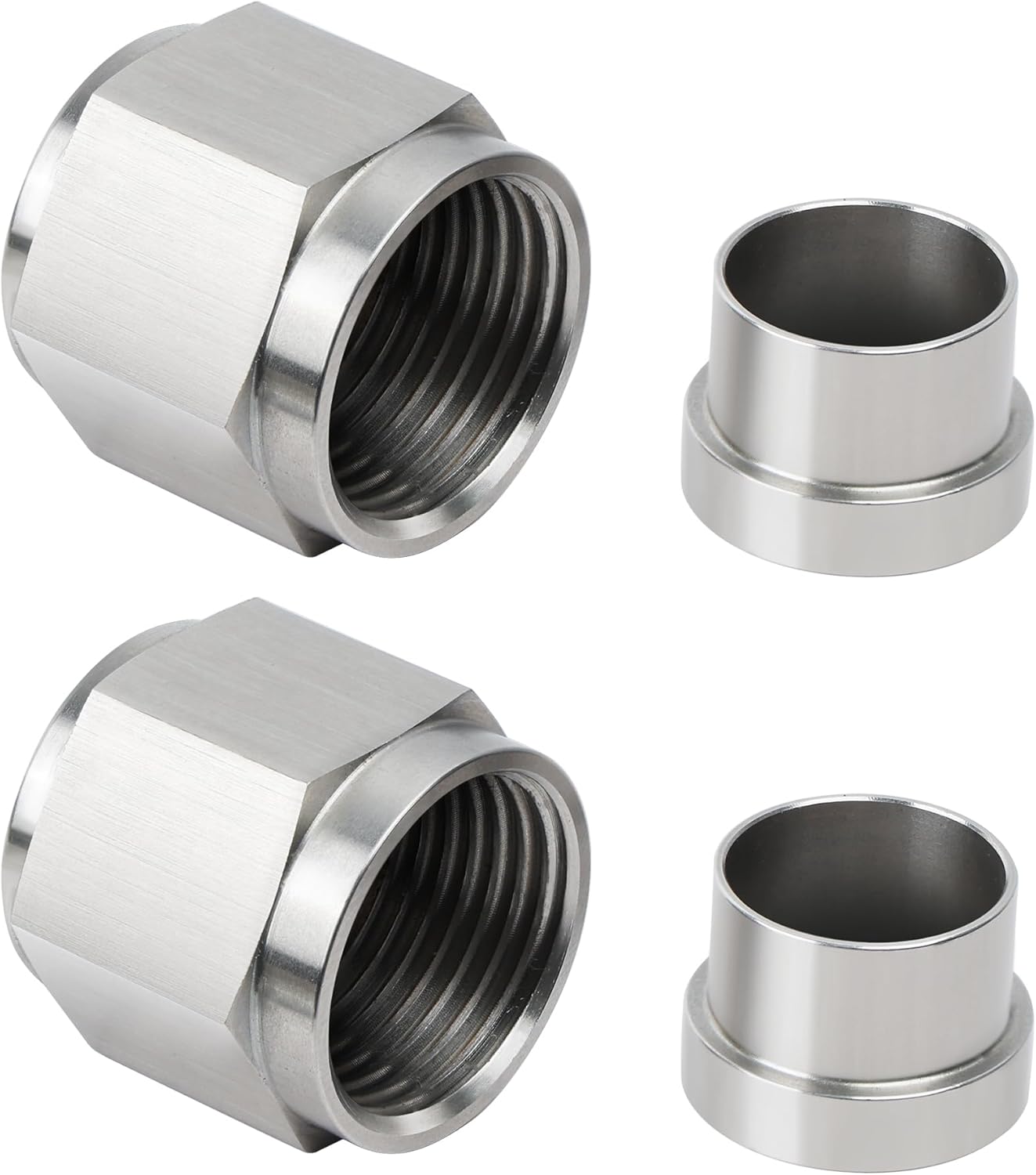 6AN Female Hardline Tube Nut and Sleeve Fitting Stainless Steel for 3/8" OD Alloy Tubing 2PCS