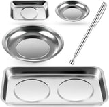 4 pcs Magnetic Tray with Magnetic Pin Screw Bolt Holder Round Magnet Parts Bowl Stainless Steel Pickup Tool Tray for Mechanic's