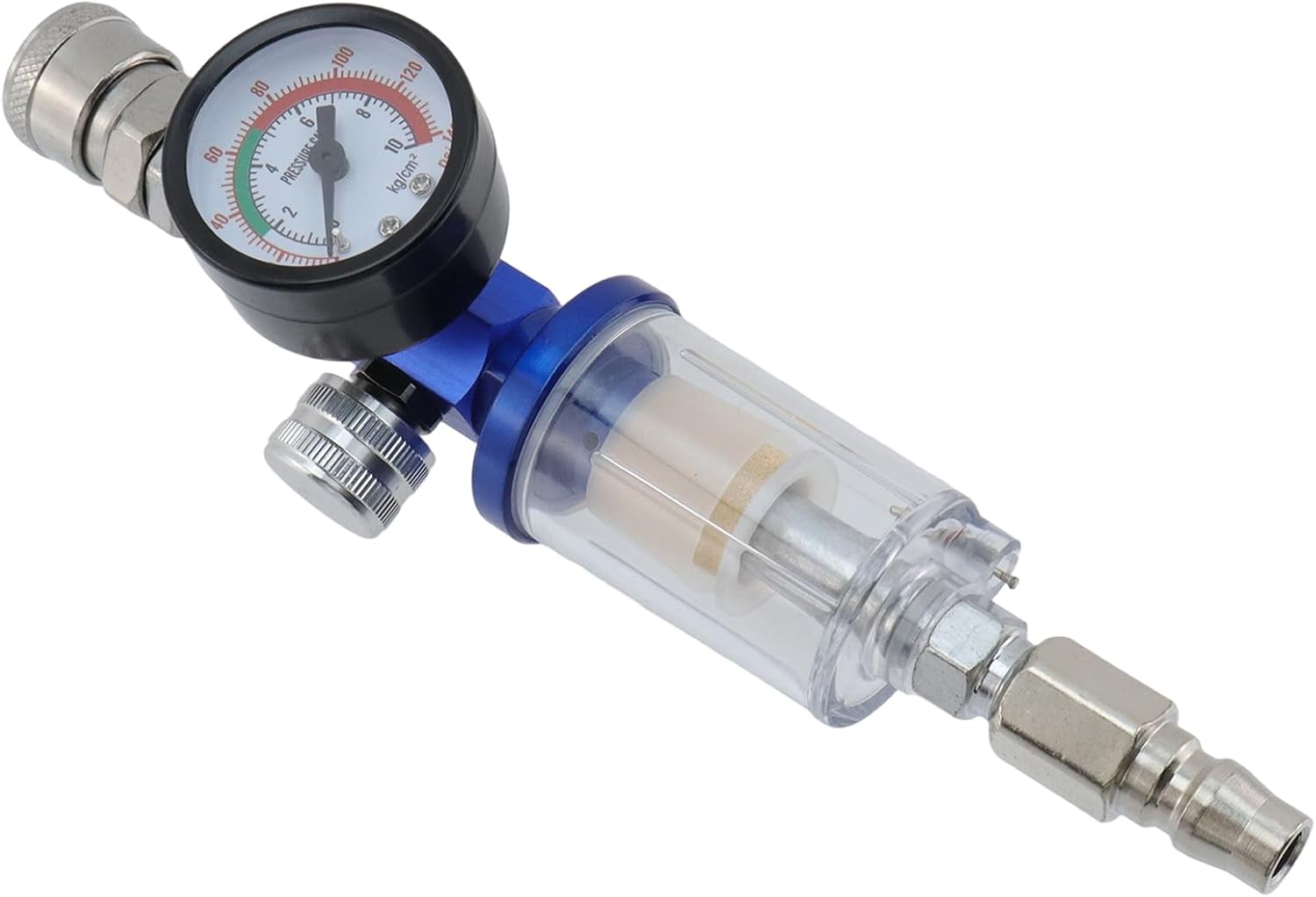 Air Pressure Regulator Oil Water Separator, Air Filter with Pressure Gauge,Coupler and Plug G1/4" Inlet and Outlet for Spray Gun
