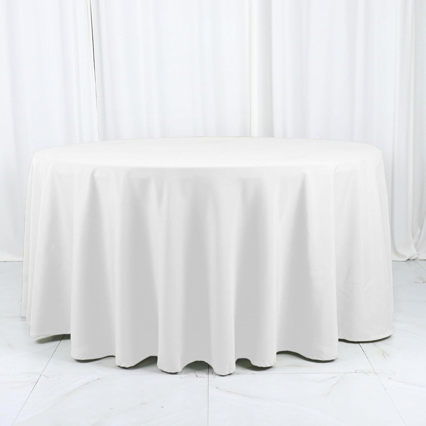 Efavormart White Cotton Blend Round Tablecloth 120" Seamless for 5 Foot Table with Floor-Length Drop