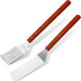 2 Pieces BBQ Extra Long Grill Turner and Grill Spatula, Stainless Steel Barbecue Grilling Accessories, Slotted Spatula and Solid Kitchen Spatula with Wooden Handle, 20 Inch