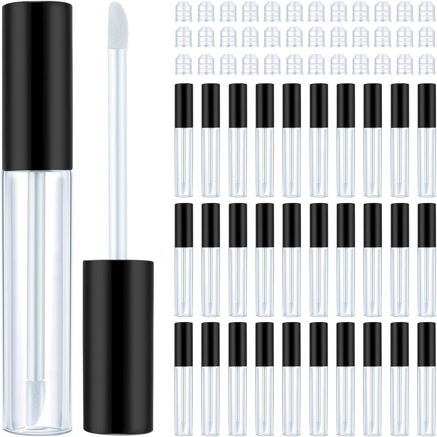 50 Pack 10 ml Empty Lip Gloss Tube Containers Clear Refillable Lip Balm Bottles Plastic Lipstick Tubes with Rubber Inserts Cosmetic Tools for Travel, DIY Makeup, Personal Cosmetic(Black)
