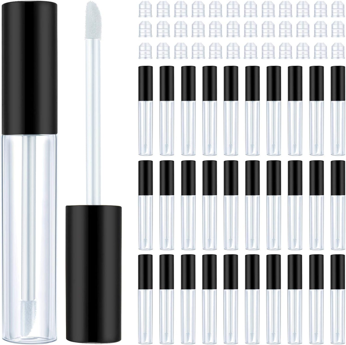 50 Pack 10 ml Empty Lip Gloss Tube Containers Clear Refillable Lip Balm Bottles Plastic Lipstick Tubes with Rubber Inserts Cosmetic Tools for Travel, DIY Makeup, Personal Cosmetic(Black)