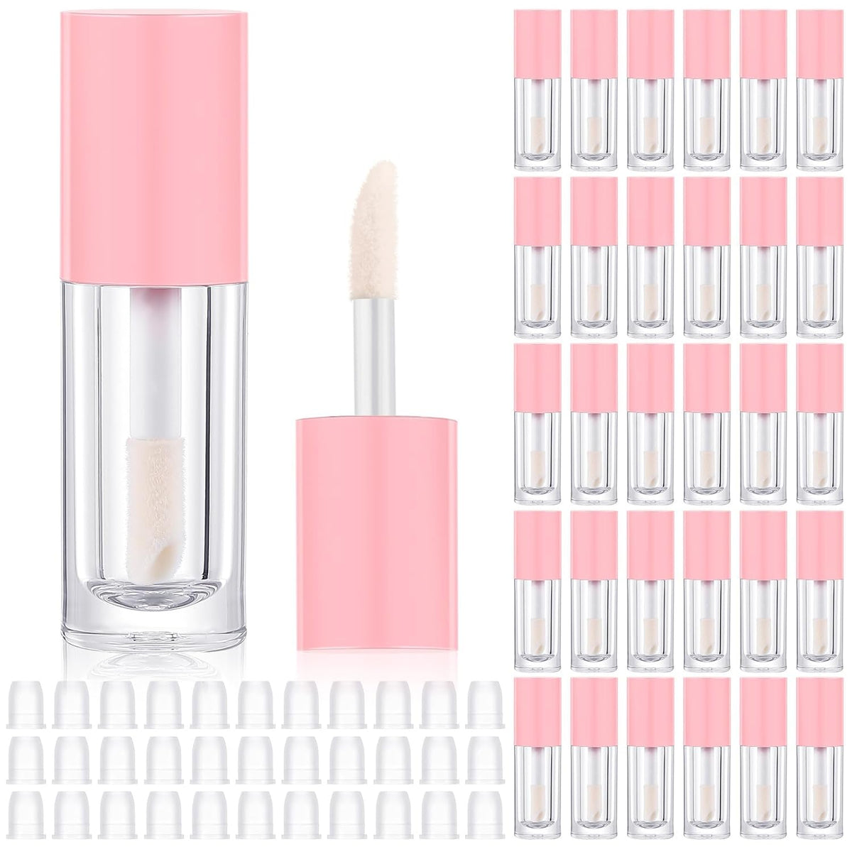 30 Pcs Pink 6ml Empty Lip Gloss Tubes with Wand Bulk Lip Refillable Gloss Containers Cosmetic Bottles with Rubber Stoppers for Lipstick Eyelash Growth Liquid DIY Makeup Kit