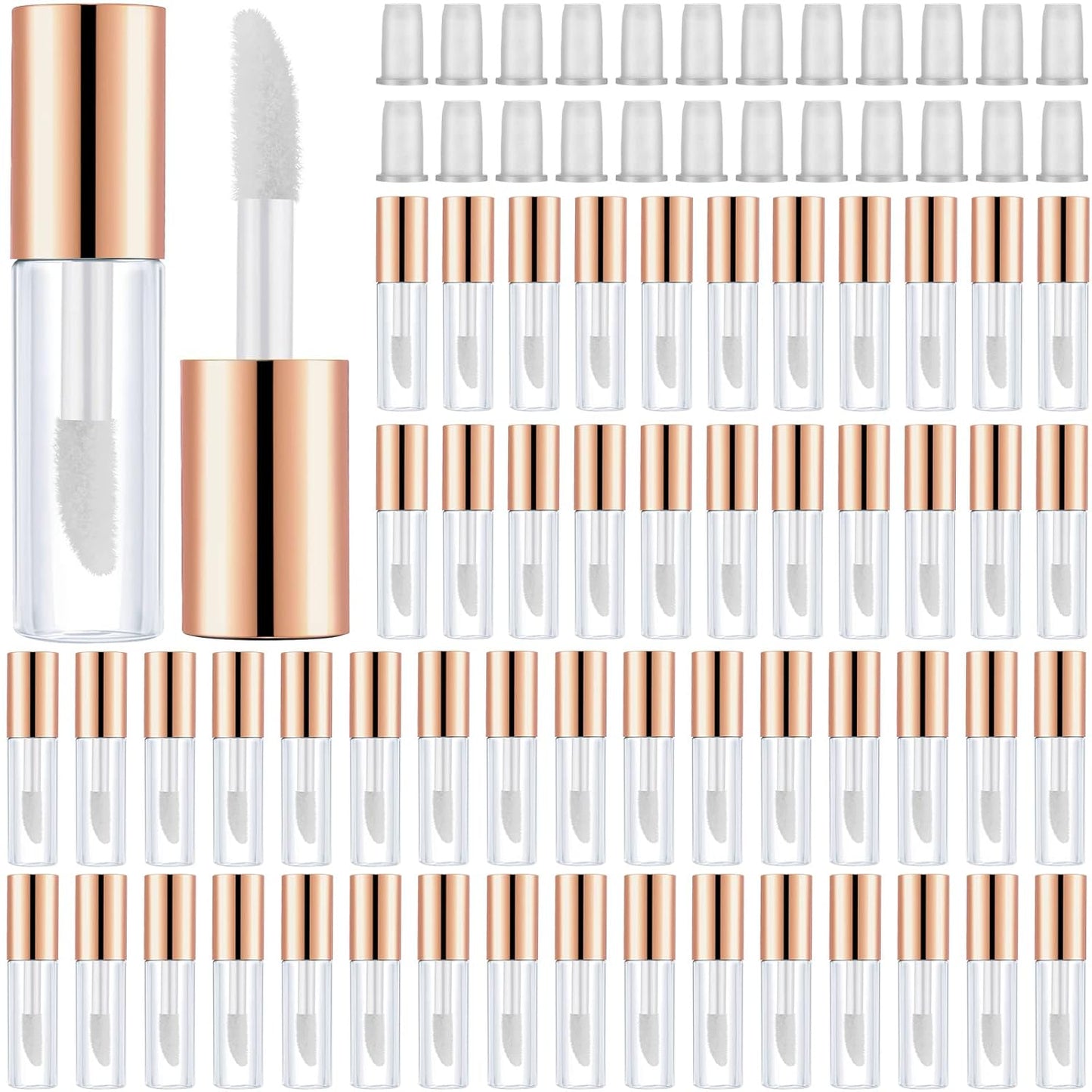 100 Pieces Clear Mini Lip Gloss Tube Refillable Empty Lip Balm Gloss Containers Bottles Transparent Mini Lipstick Containers for Women DIY Makeup(Rose Gold,1.2ml)
