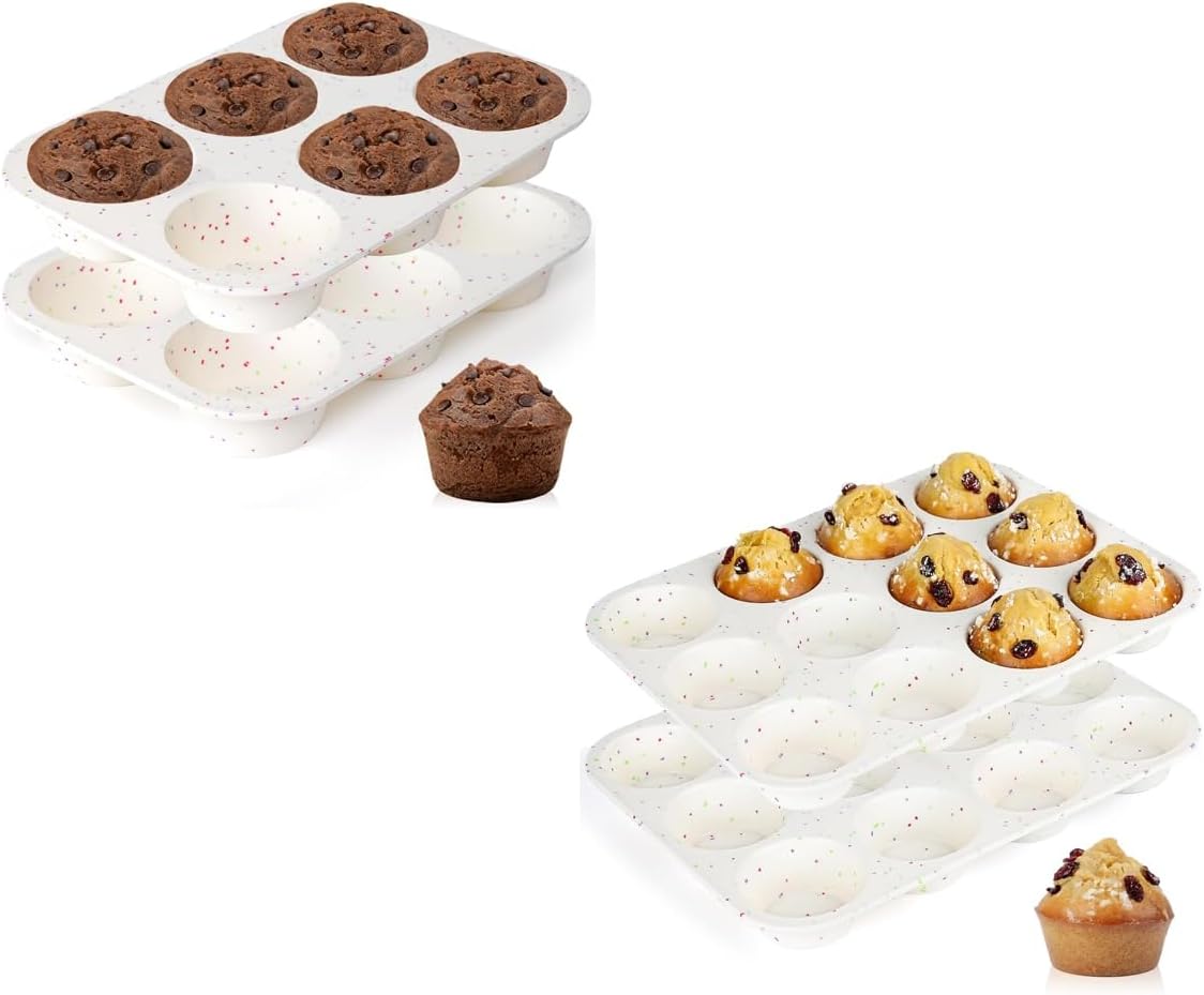 Silicone Jumbo Muffin Pan 6 Cups & Silicone Muffin Pan Regular Size 12 Cups