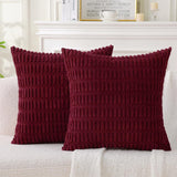 2 Pack Corduroy Decorative Throw Pillow with Inserts, 18x18 Inch Soft Boho Throw Pillow, Square Striped Throw Pillows for Couch, Bed, Sofa Decor (Burgundy)