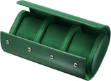 Leather Watch Travel Case Single Watch Roll Storage Box Organizer for Men Women Holding Storaging Displaying, 3 Slot, Green
