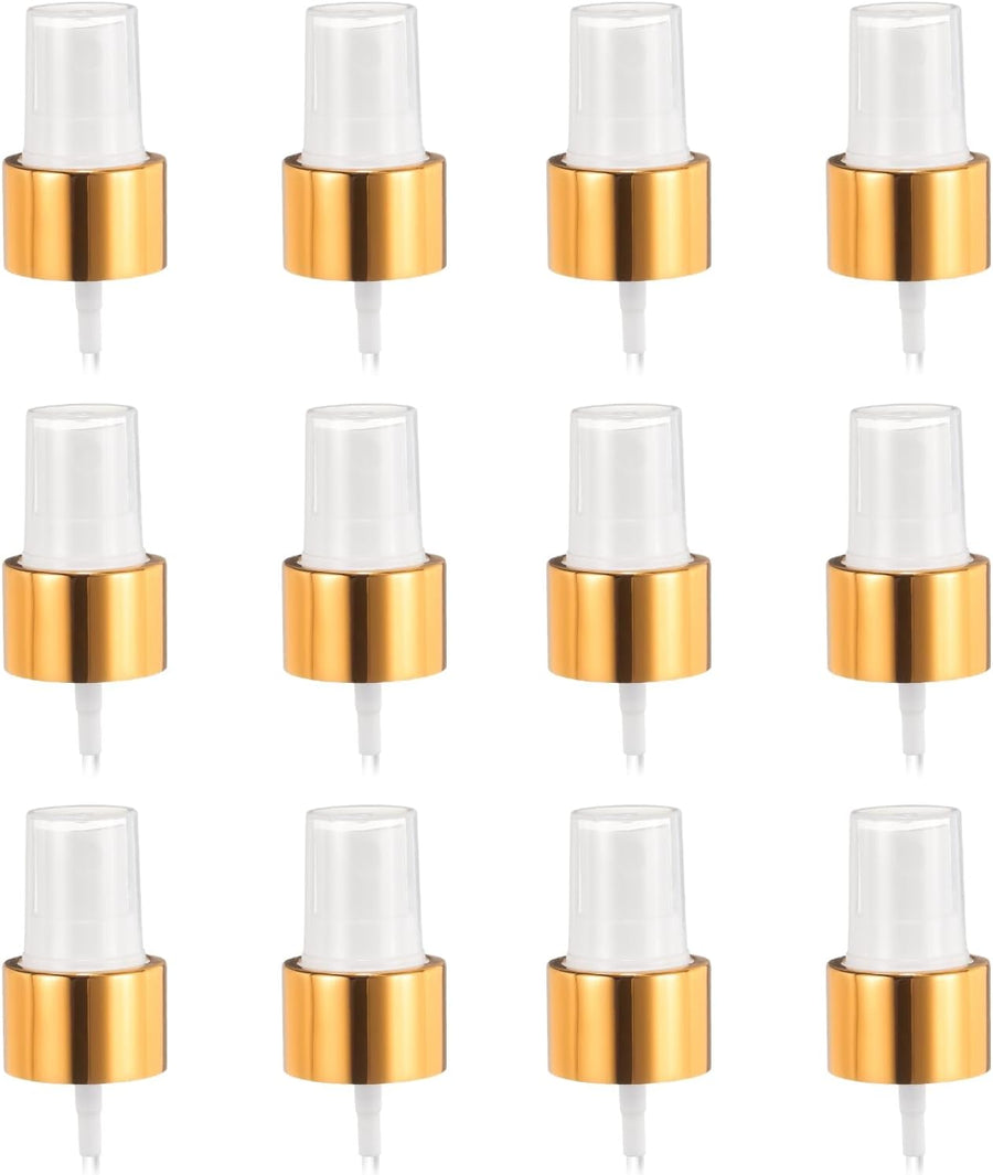 12 Pcs Gold White Spray Top, 24/410 Fine Mist Sprayer Reusable Replacement Spray Bottle Pump Plastic Top for Cosmetic Perfume and Body Sprays Bottle