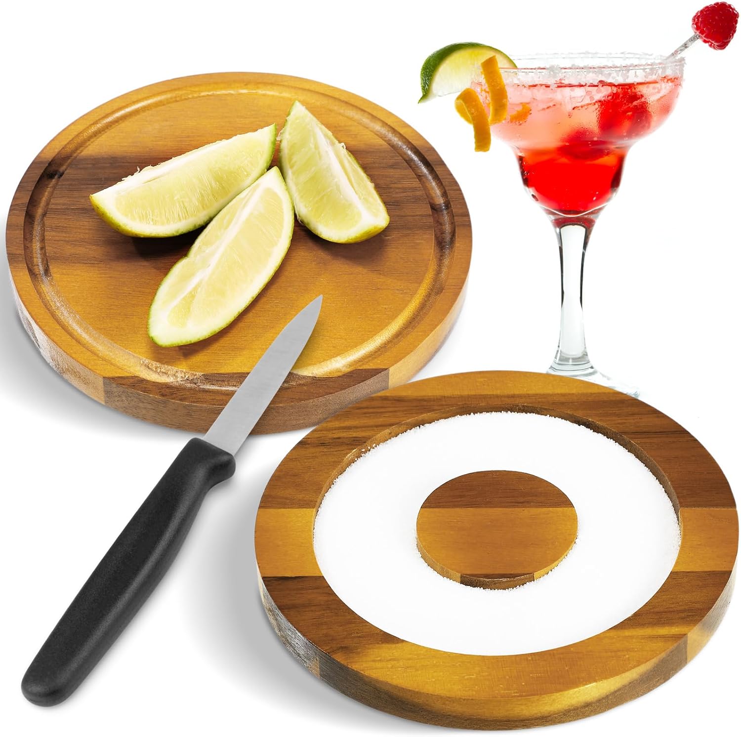 Bar Glass Rimmer for Margarita and Cocktail Sugar and Salt Wooden Rimmer with Lid for Wide Glasses up to 5 Inch, Bar Cart Accessories Bartender Tool Salt Storage