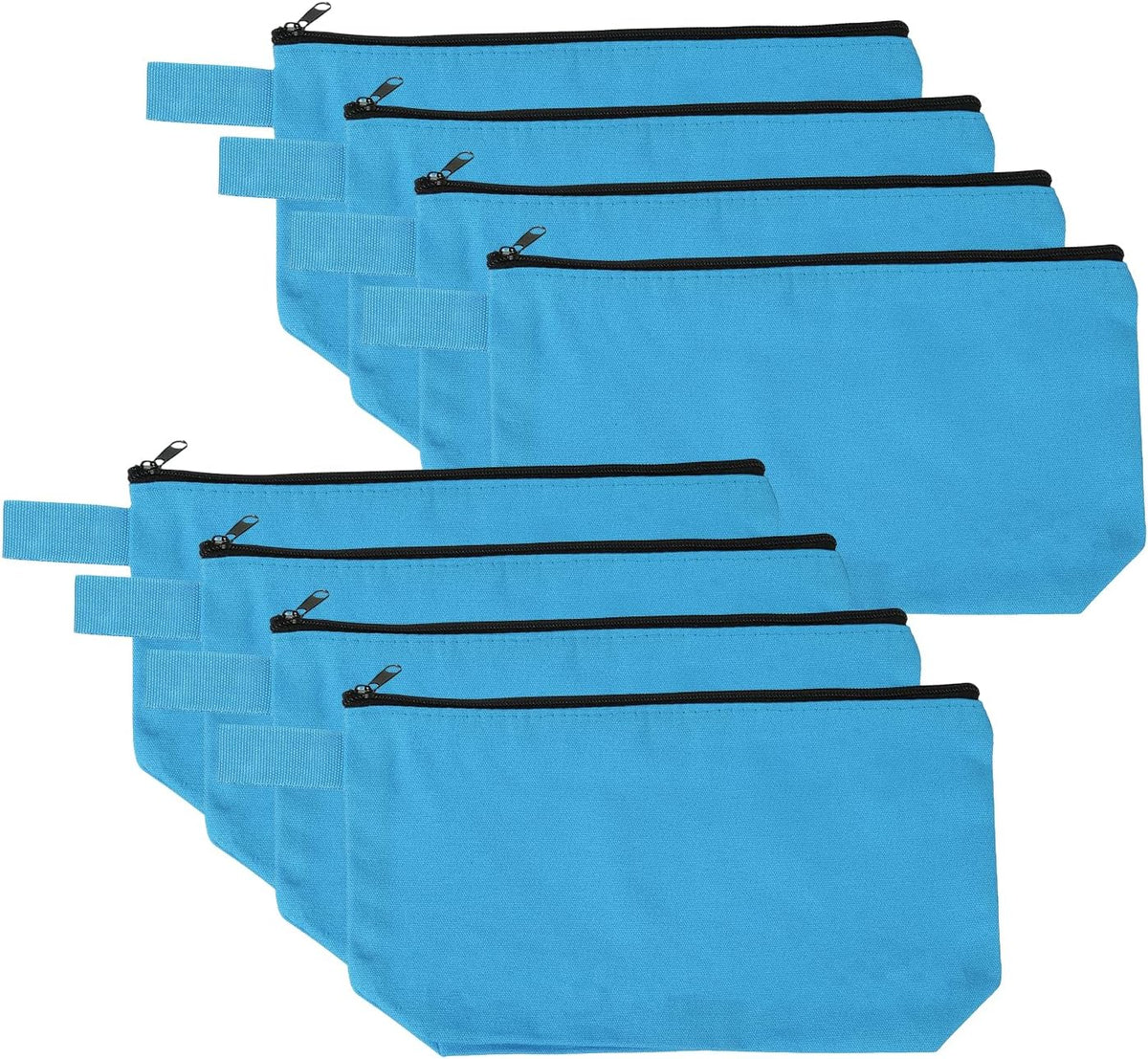 8 Pcs Cotton Canvas Makeup Bag, 7.5x5.1 Makeup Pouch with Zipper and Strap, Multipurpose Plain Toiletry Zipper Pouches Blank DIY Craft Pencil Bag for Women Teens, Light Blue