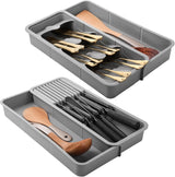 2 Pcs Knife & Silverware Drawer Organizer Holds 9 Knives with Flatware Tray Drawer Store Compact Utensil Organizer For Kitchen Silverware