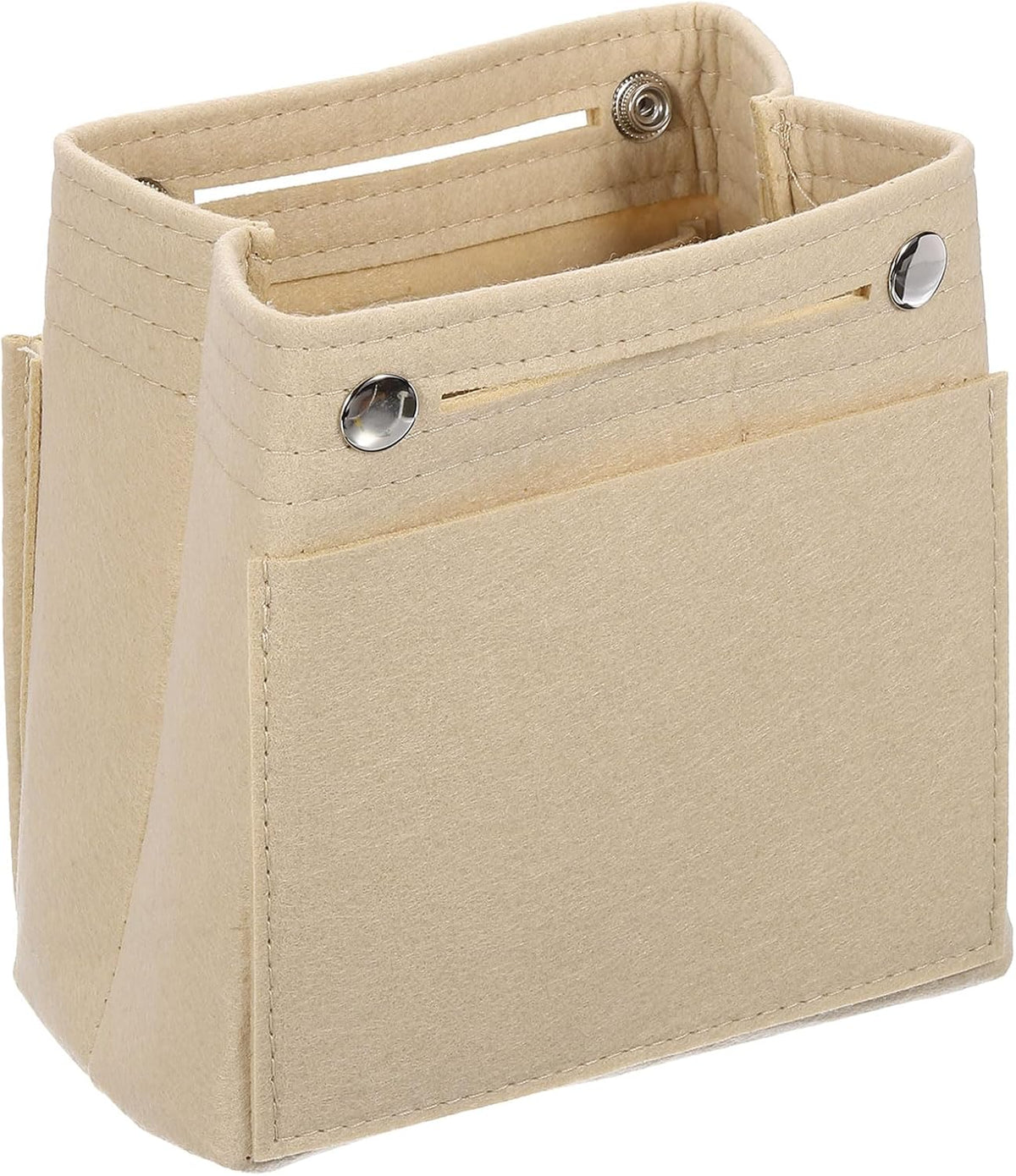 Purse Organizer Insert, Portable Felt Organizer Bags with Snap Multiple Compartments Purse Liner for Domed Satchel, Tote Bag, Handbag Shaper (7" x 4" x 6.3", Beige)