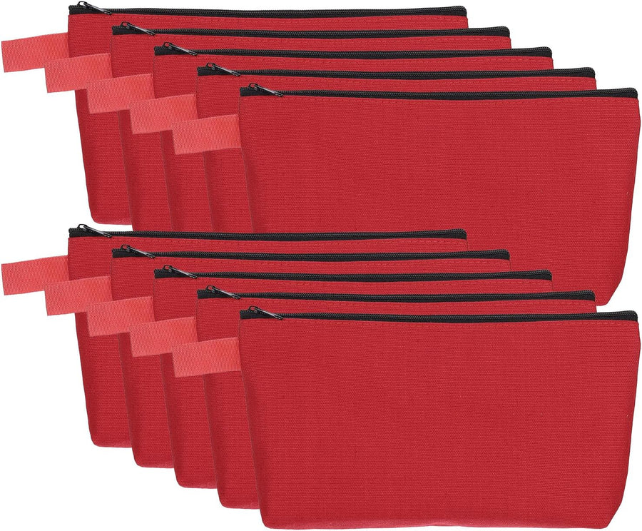 Canvas Makeup Bags, 10 Pcs Travel Cosmetic Bags Bulk, Multipurpose Plain Toiletry Zipper Pouches Blank DIY Craft Bags Pencil Bag for Women Teens, Red