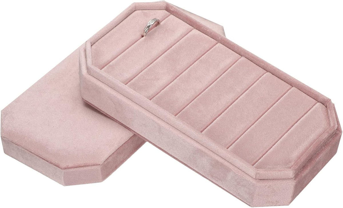 Velvet Ring Organizer Jewelry Display Tray 7 Slots Showcase Ring Holder Case Velvet Jewelry Organizer Box Stand with Lid for Rings Earrings Pink
