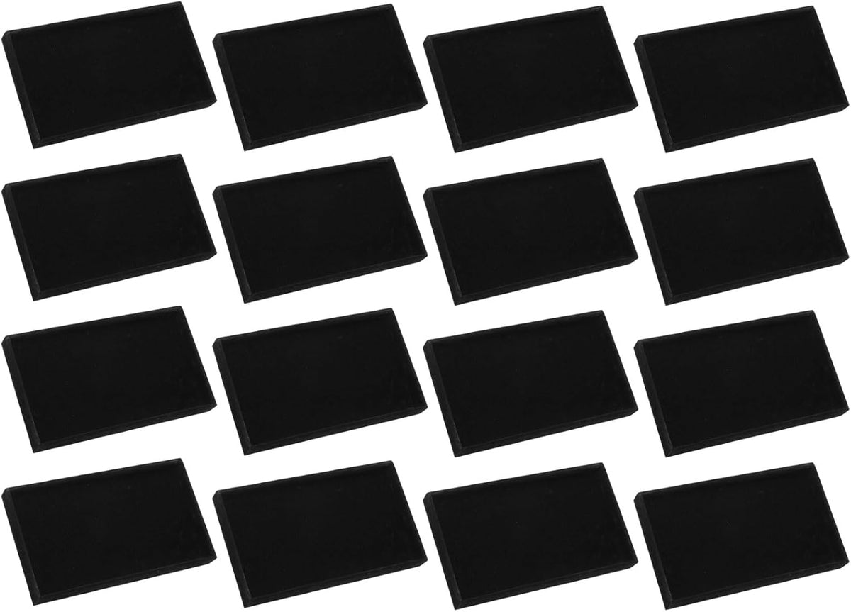 16PCS Jewelry Organizer Tray Stackable, Wooden Jewelry Containers Velvet Drawer Organizer Inserts Holder for Earrings Necklaces Rings Bracelet (8.5" x 5.1" x 1" Black)