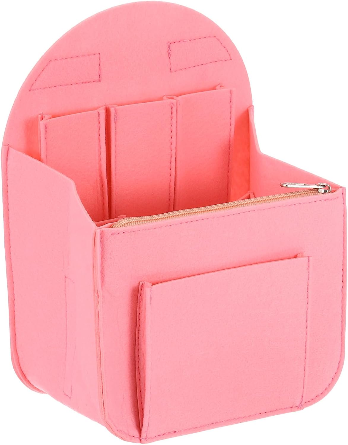 Purse Organizer Insert, Portable Felt Organizer Bags with Metal Zipper Multiple Compartments Purse Liner for Backpack Rucksack Handbag Shoulder Bag (7.7" x 5" x 11", Pink)