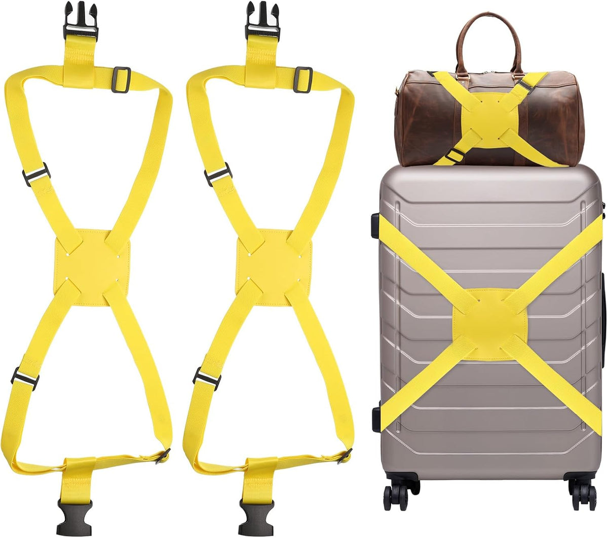 2 Pcs Luggage Straps Bungees Adjustable Luggage Strap Buckle Carry Bag Elastic Suitcase Strap Belt Airport Travel Accessories for Travel Baggage Handbag Add Bag, Yellow