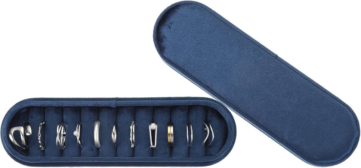 Velvet Ring Box, 11 Slots Travel Jewelry Case Ring Holder Organizer for Women Gift Proposal Christmas, Dark Blue