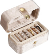 6 Slots Velvet Ring Box, 3.35 x 1.85 x 1.97 Inch Small Travel Jewelry Case Jewelry Display Holder Storage Case for Travel Ceremony Wedding, Apricot