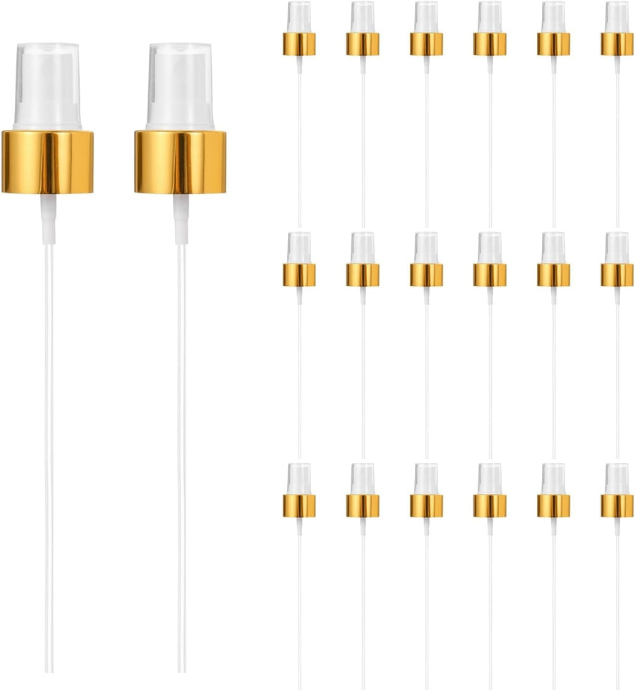 24 Pcs Gold White Spray Top, 24/410 Fine Mist Sprayer Reusable Replacement Spray Bottle Pump Plastic Top for Cosmetic Perfume and Body Sprays Bottle