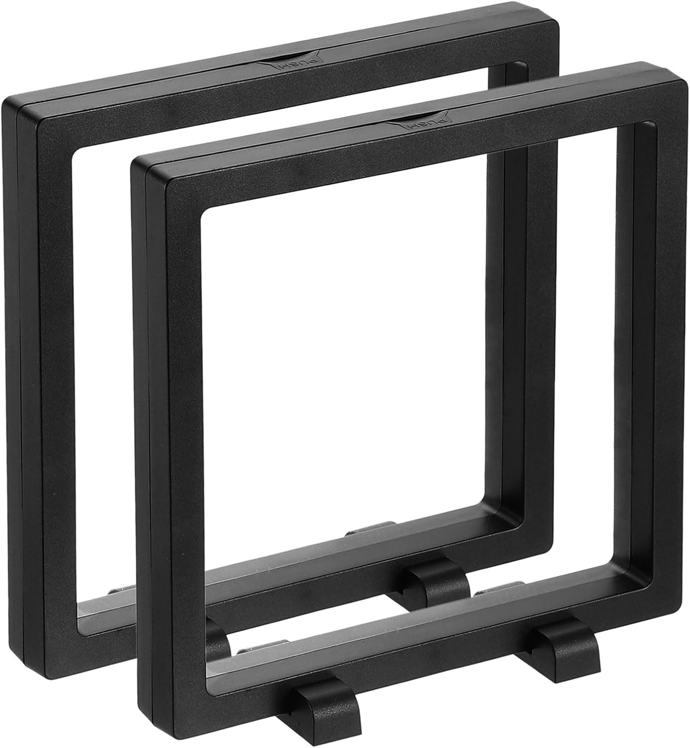 2 Pcs 3D Floating Display Case, 6.3 x 6.3 x 0.8 Inch Floating Frame Display Holder Stand, Transparent PE Jewelry Storage Box, Black