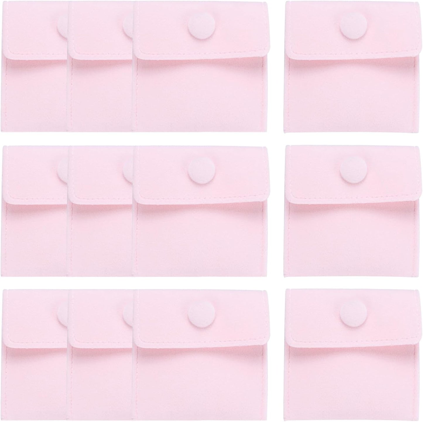 12 Pcs Velvet Jewelry Pouches with Snap Button 2.8x2.8 Inches,Soft Jewelry Pouches Storage Bags Small Velvet Gift Bags with 10 Divider Fit for Rings Necklace Bracelet, Pink