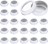 2 Oz Tin Cans, 24 Pcs Aluminum Round Tins, Travel Sized Small Metal Tins Cosmetic Sample Containers with Clear Lid for Lotion Bars Beard Balms Candles, White
