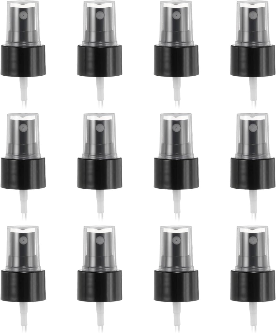 12 Pcs Black Spray Top, 24/410 Fine Mist Sprayer Reusable Replacement Spray Bottle Pump Plastic Top for Cosmetic Perfume and Body Sprays Bottle