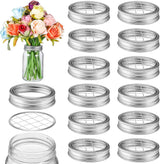 Mason Flower Jar Frog Lid Metal Insert Mason Grid Flower Organizer Frog Lid Insert for Regular Mouth Canning Jars(12 Sets)