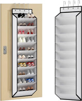 10 Tiers White Over Door Shoe Organizer Storage, Hanging Shoe Holder for Door with Large Deep Pockets, Fit 20-30 Pairs Shoe Rack for Sneakers, Boots. (White)